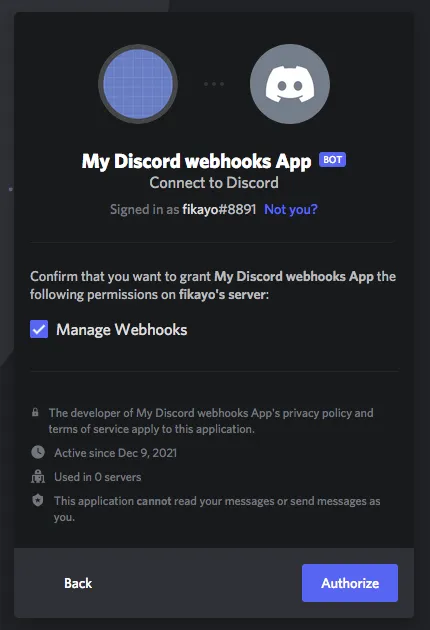 authorize discord bot permission