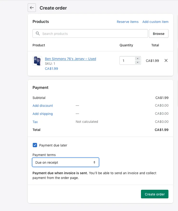 Create a Shopify Order to trigger a webhook