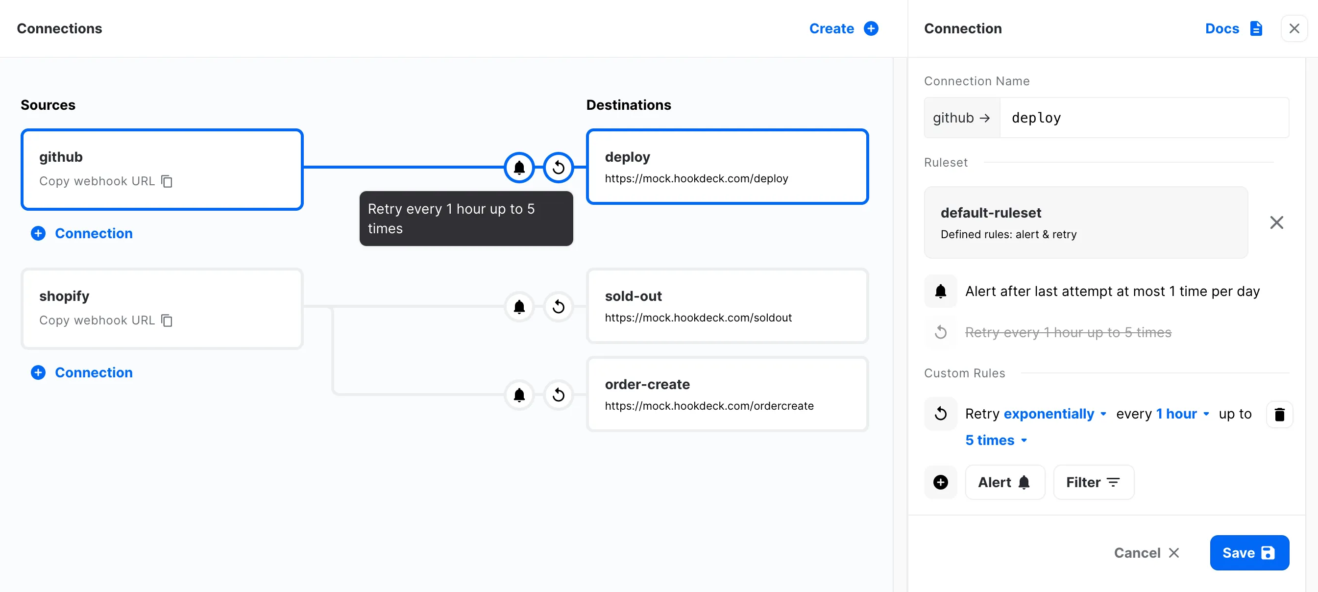hookdeck connection rules