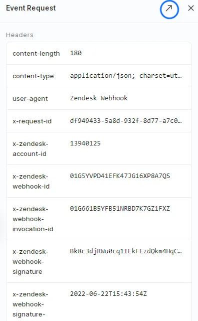 Hookdeck Zendesk Event Request data